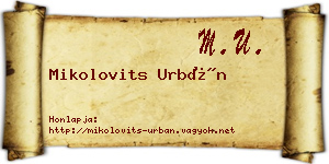 Mikolovits Urbán névjegykártya